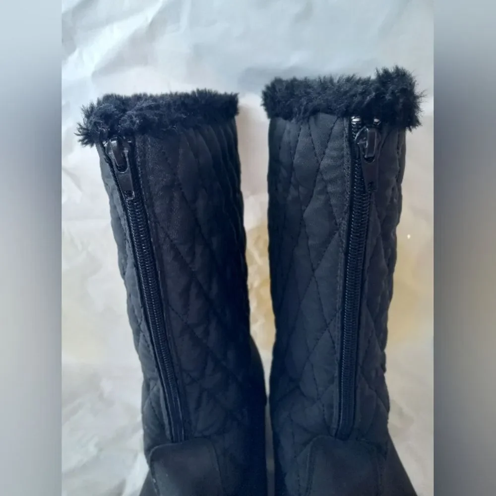 Weatherproof Women's Quilted Black Boots Faux Fur Size 9M